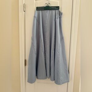 Calvin Klein Chambray Blue Linen Maxi Skirt Coastal Western Boho Soft Poplin 14